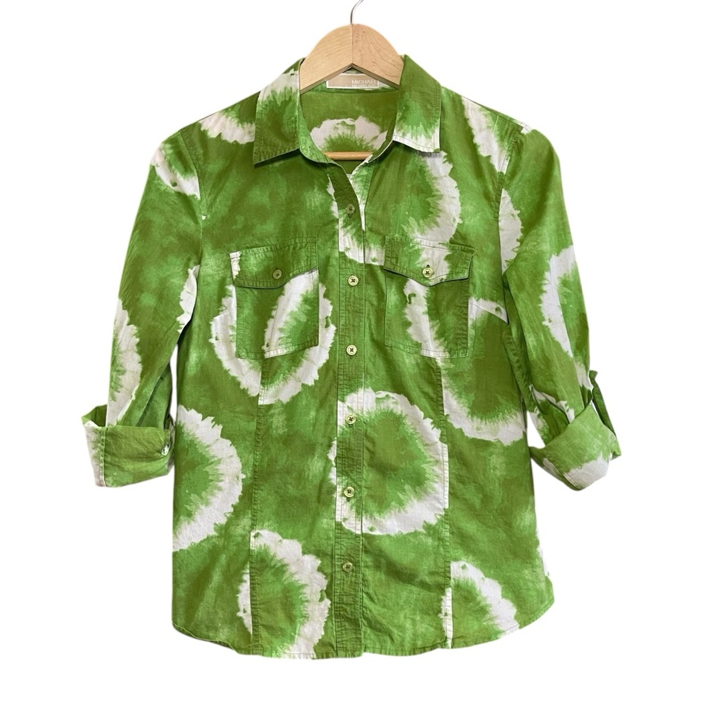 Michael Kors Green Tie Dye Button Down Shirt Lightweight Casual Resort Top S * - Picture 6 of 11